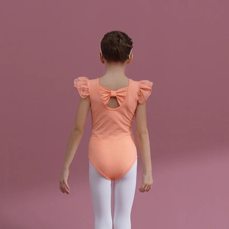 Summer Short Sleeve Leotard Girl Ballet Jumpsuit Tutu Skirt Dance Costume Bowknot Back Bailarina Stage Gymnastic Show Princess