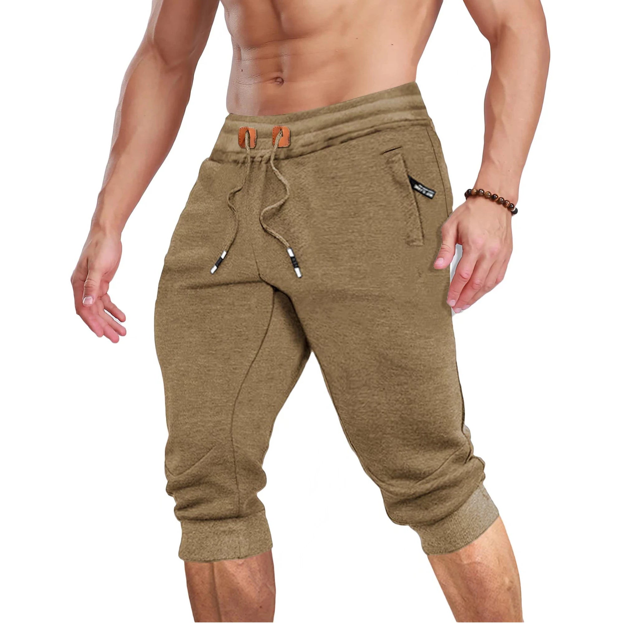 MAGCOMSEN Summer Joggers Men's Below Knee Sweatpants Training Fitness Gyms Pants Zip Pocket Drawstring Elastic Waist Track Pants