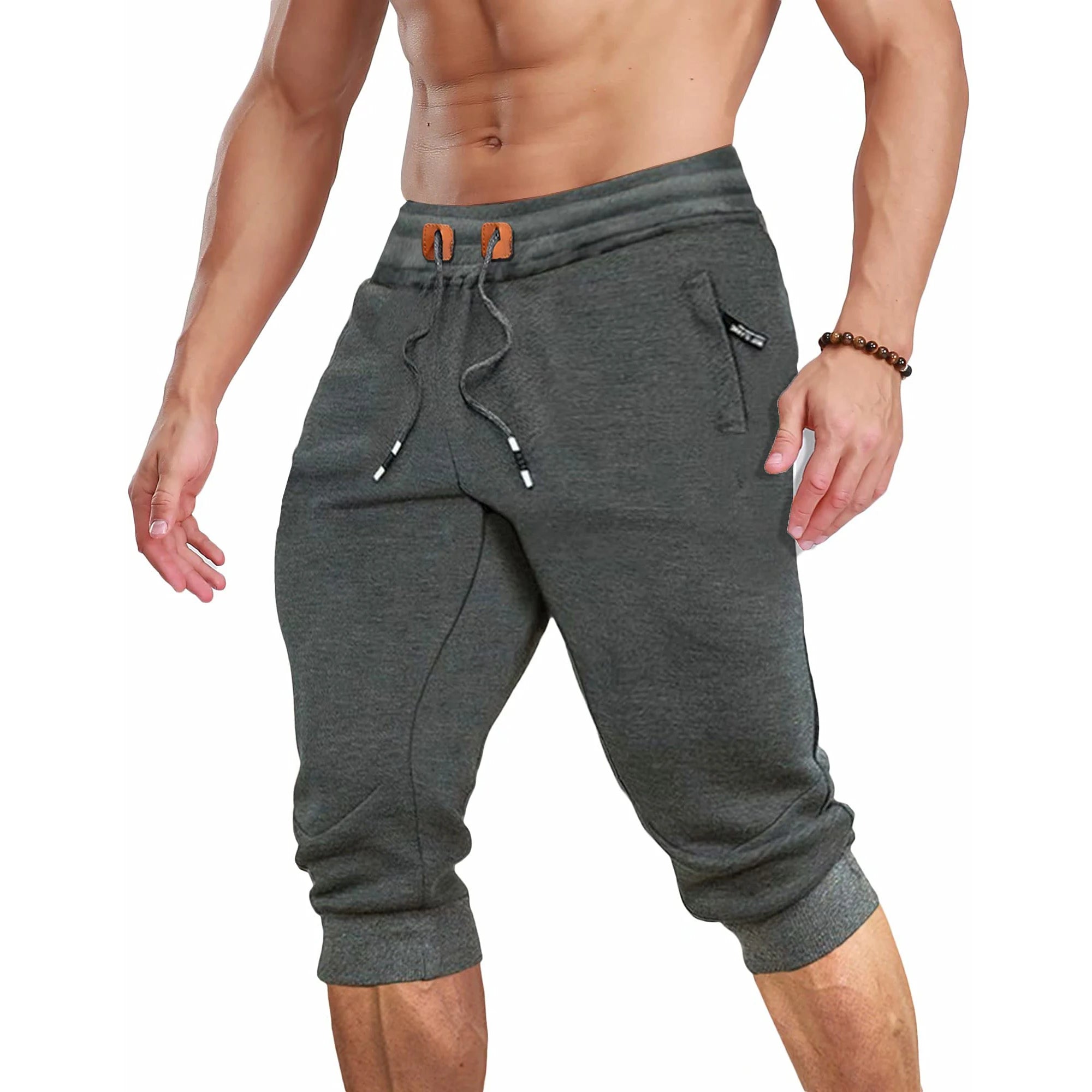 MAGCOMSEN Summer Joggers Men's Below Knee Sweatpants Training Fitness Gyms Pants Zip Pocket Drawstring Elastic Waist Track Pants