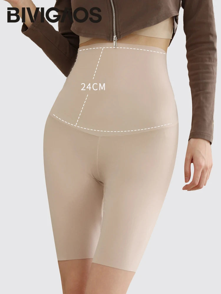 BIVIGAOS Summer Ultra-Thin Mask Cycling Shorts Women Ultra-High Waist Sexy Seamless Yoga Fitness Sport Knee-Length Short Legging