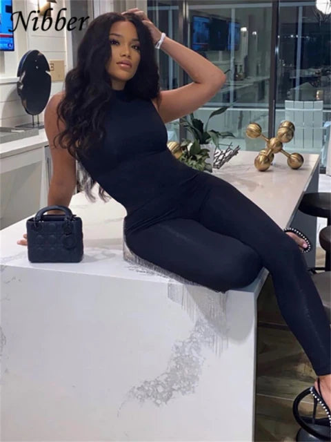 Nibber Summer Solid Basic Black White Jumpsuit Overalls Women's Clothing 2021 Street Casual Activity Wear Fitness Outfit Female