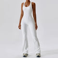 Flared Jumpsuit Women 2025 Fitness Gym Overalls for Women Sportswear Monos Largos Mujer Yoga Tracksuit Brown Khaki White Blue