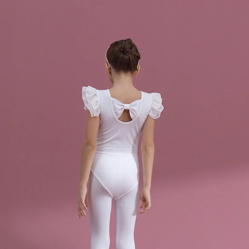Summer Short Sleeve Leotard Girl Ballet Jumpsuit Tutu Skirt Dance Costume Bowknot Back Bailarina Stage Gymnastic Show Princess