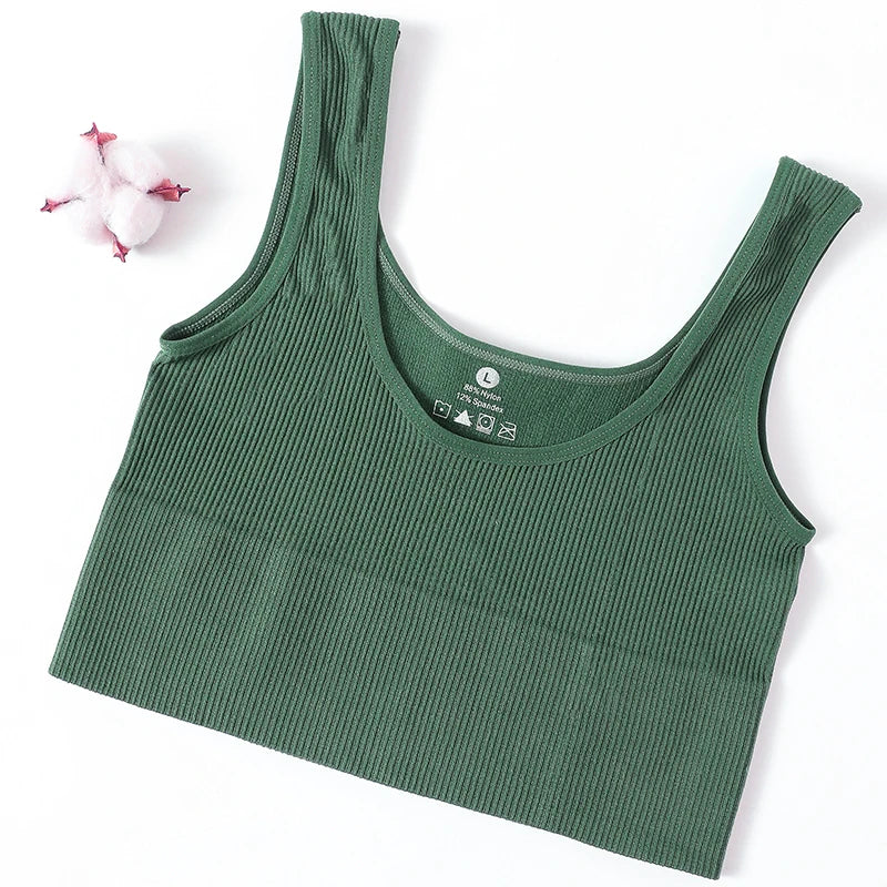 Women Tank Top Ribbed Crop Tops Female Seamless Underwear Wireless Bras Sexy Lingerie Girls Fitness Camis O-neck Sports Camisole