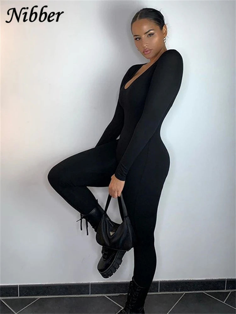 Nibber Summer Solid Basic Black White Jumpsuit Overalls Women's Clothing 2021 Street Casual Activity Wear Fitness Outfit Female