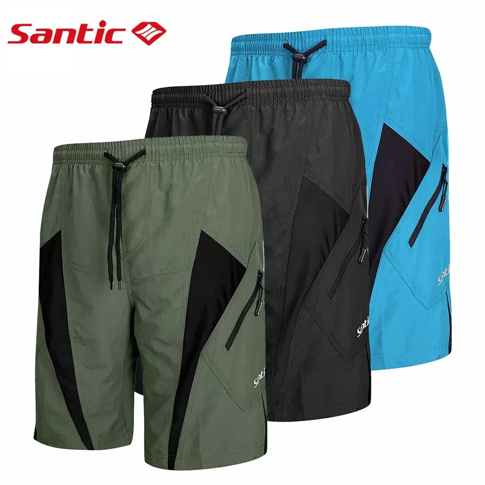 Santic Men Cycling Shorts Downhill Shorts 3D Padded Coolmax Loose Fit  Underwear  MTB  Bicycle Bottoms Riding Fitness