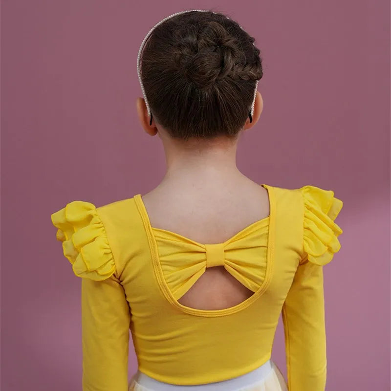 Summer Short Sleeve Leotard Girl Ballet Jumpsuit Tutu Skirt Dance Costume Bowknot Back Bailarina Stage Gymnastic Show Princess