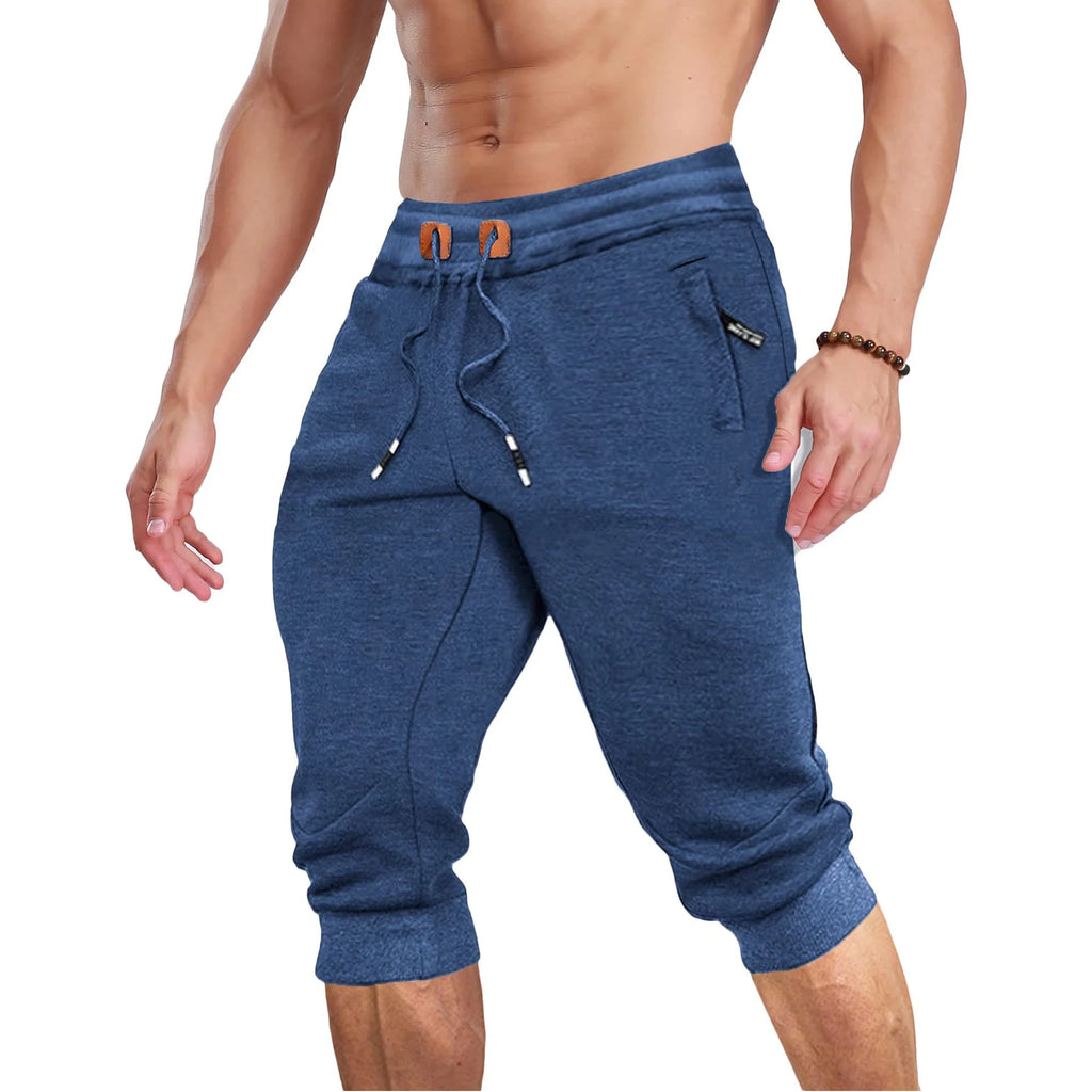 MAGCOMSEN Summer Joggers Men's Below Knee Sweatpants Training Fitness Gyms Pants Zip Pocket Drawstring Elastic Waist Track Pants