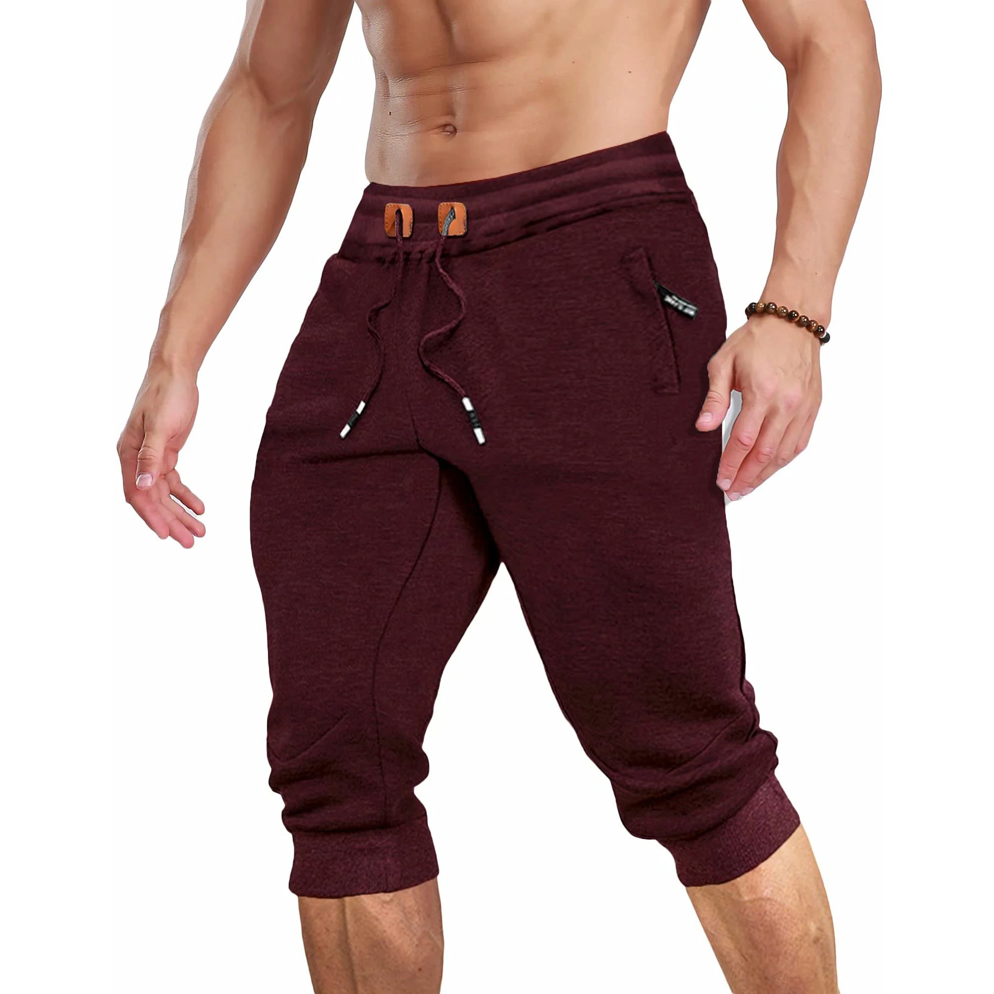 MAGCOMSEN Summer Joggers Men's Below Knee Sweatpants Training Fitness Gyms Pants Zip Pocket Drawstring Elastic Waist Track Pants