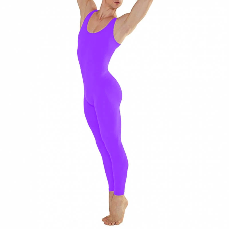Speerise Man Scoop Neck Tank Top Spandex Gymnastics Unitard Nylon Adult Nylon Ballet Dance Full Body Bodysuit Yoga Sleeveless