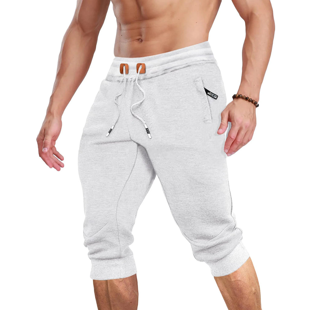 MAGCOMSEN Summer Joggers Men's Below Knee Sweatpants Training Fitness Gyms Pants Zip Pocket Drawstring Elastic Waist Track Pants