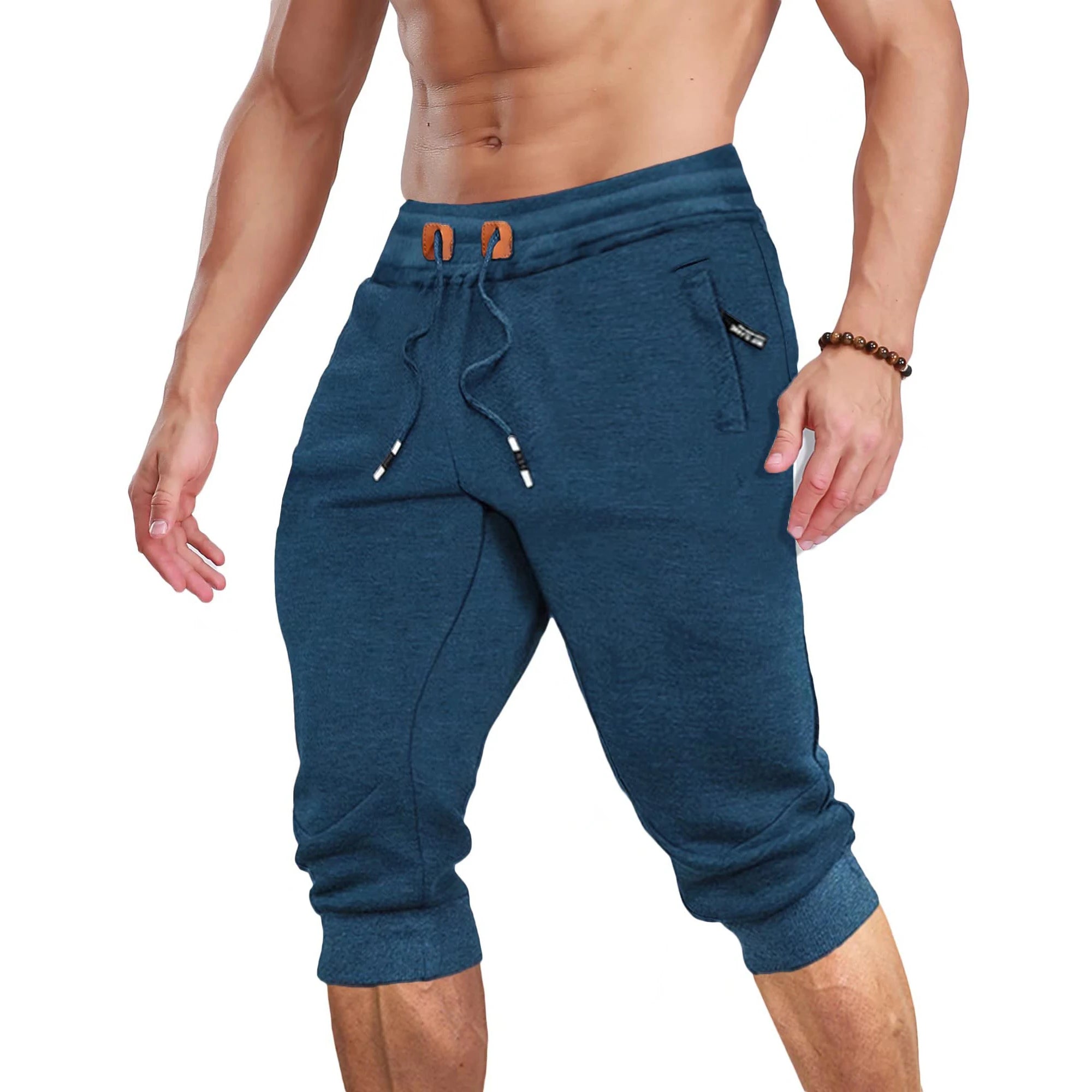 MAGCOMSEN Summer Joggers Men's Below Knee Sweatpants Training Fitness Gyms Pants Zip Pocket Drawstring Elastic Waist Track Pants