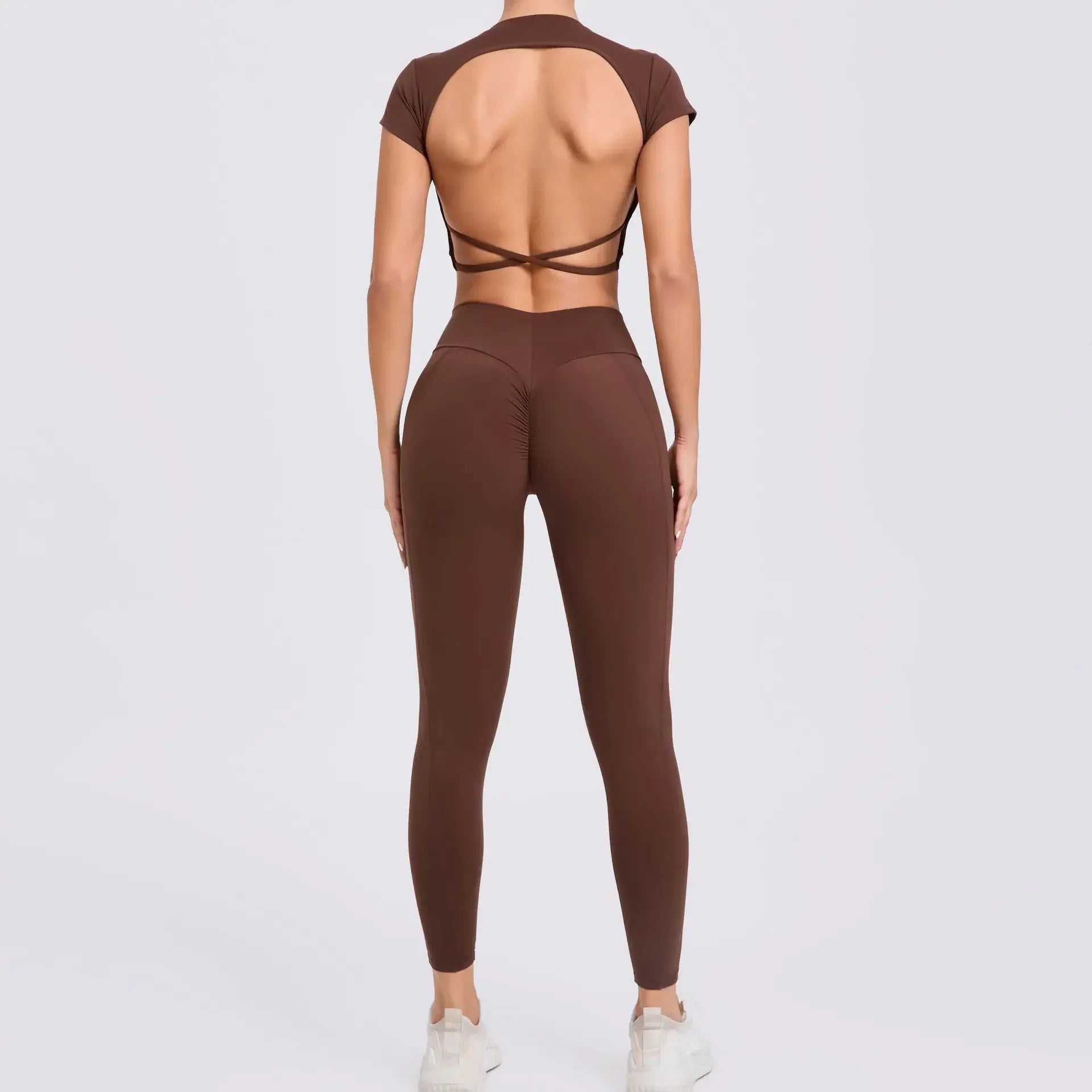 Cross Backless Sporty Set Women 2 Piece Sportswear Short Sleeve Training Suit for Fitness Yoga Wear Female Gym Workout Clothes